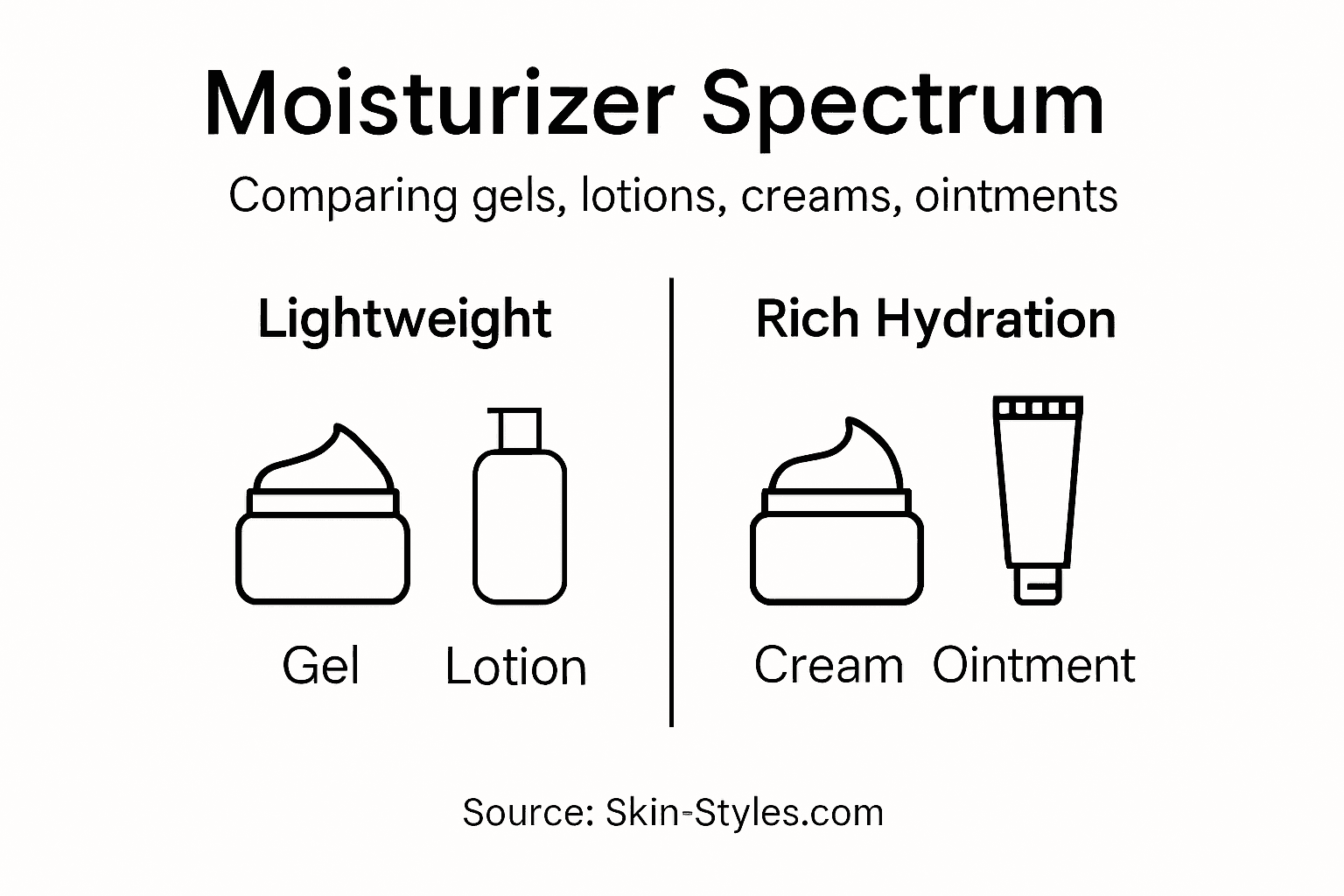 Infographic showing moisturizer types from gel to ointment