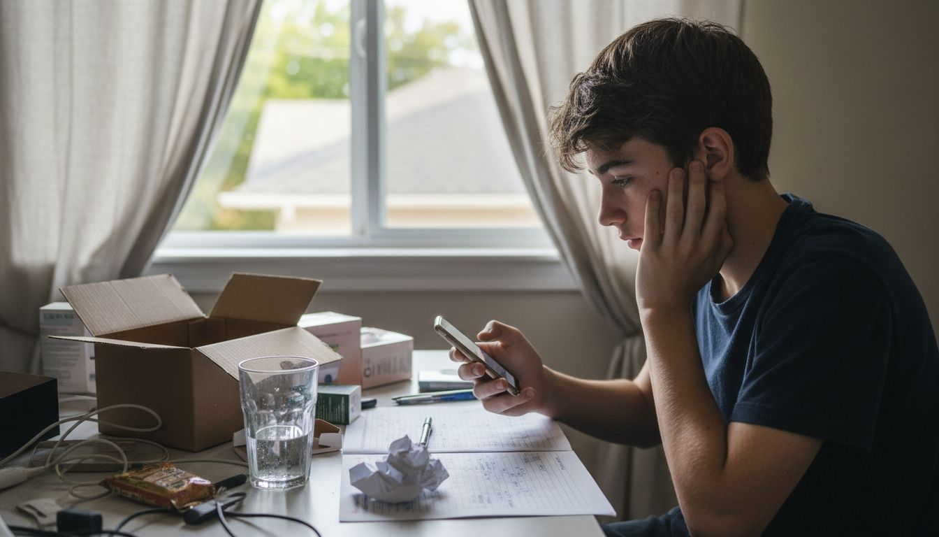 Teen checking skincare ingredients for acne