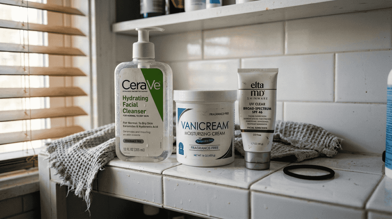 Simple family-friendly skincare products shelf