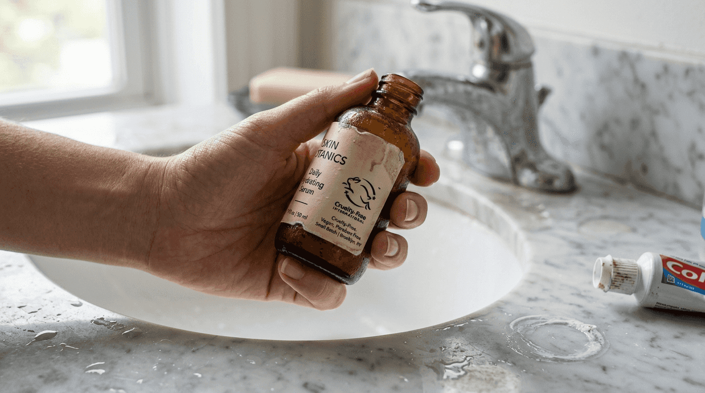 Hand showing cruelty-free logo on product label