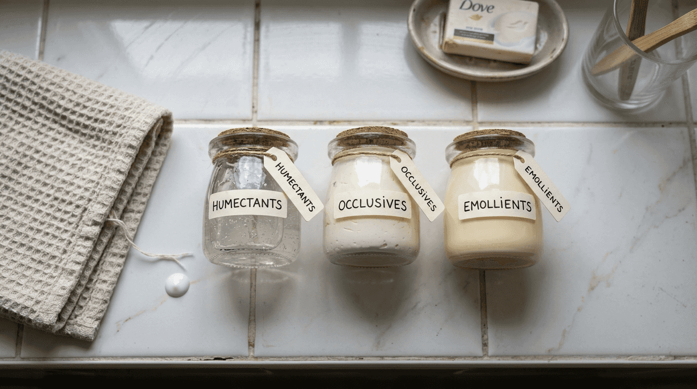Three jars with skincare moisturizer categories