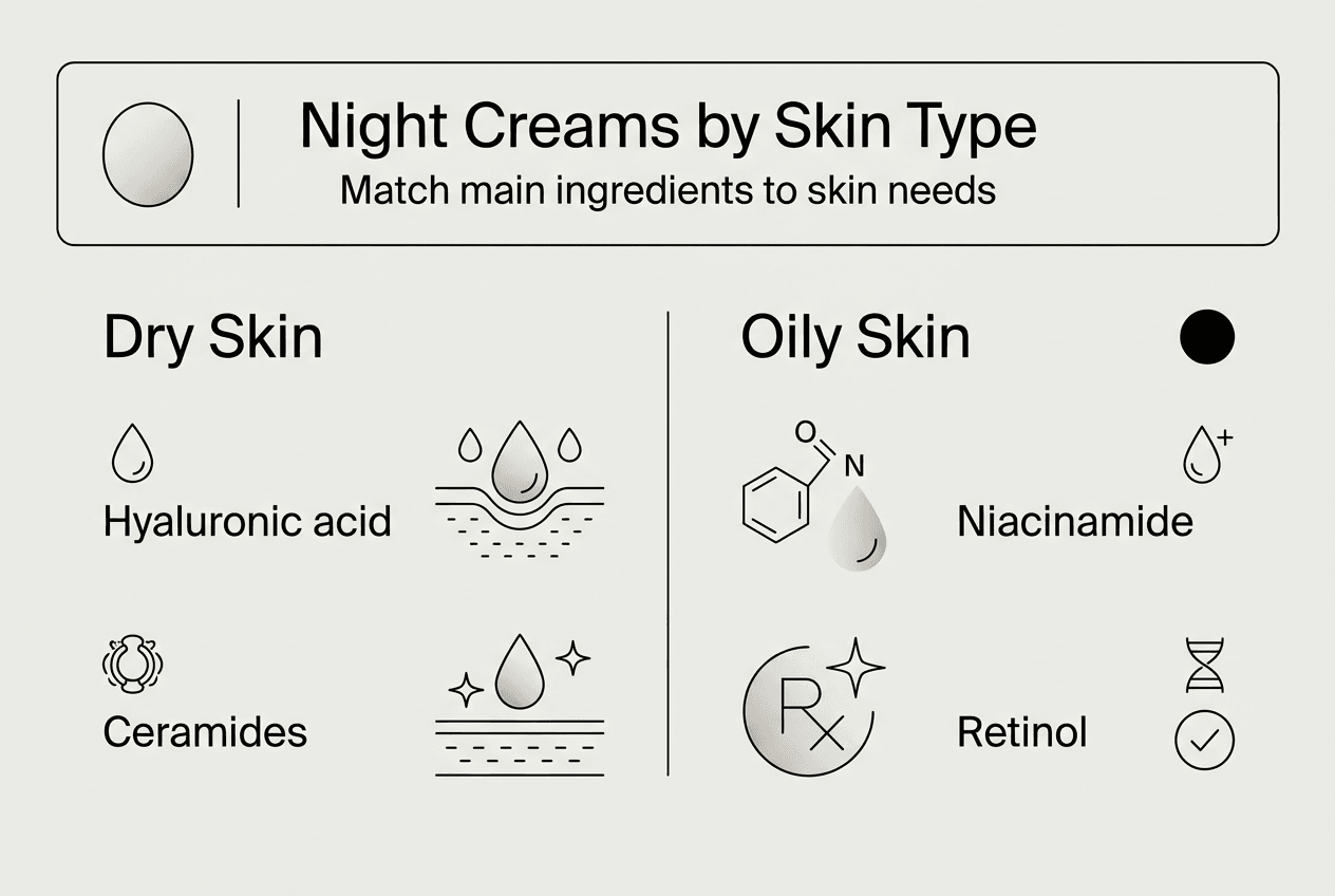 Infographic matching night cream ingredients to skin types