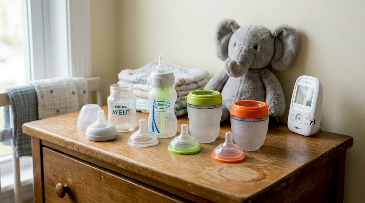 Different types of baby bottle nipples lined up