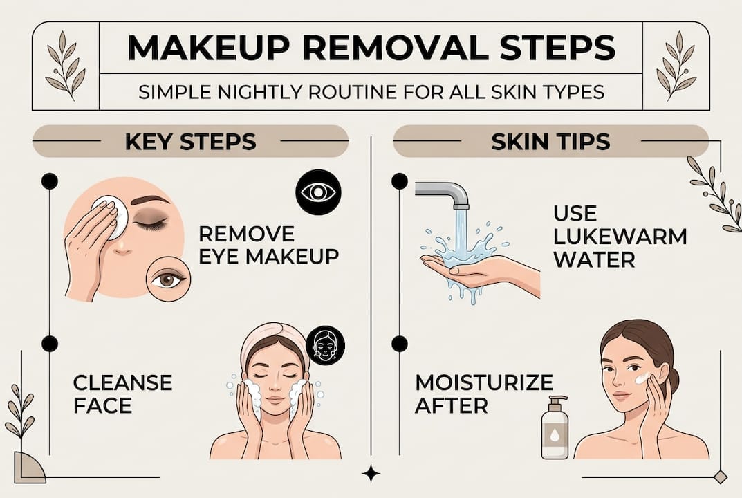Infographic showing steps for healthy makeup removal
