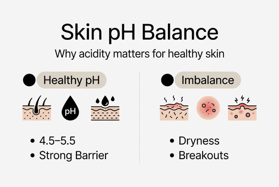 Infographic showing healthy and imbalanced skin pH