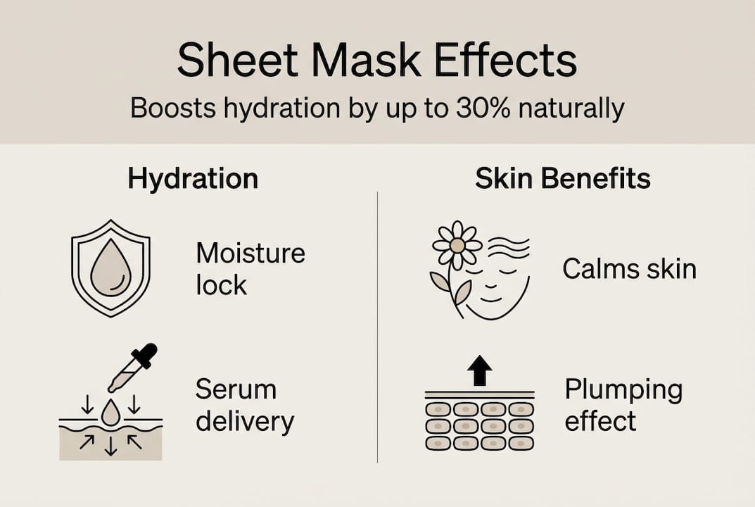 Infographic showing sheet mask hydration and skin benefits