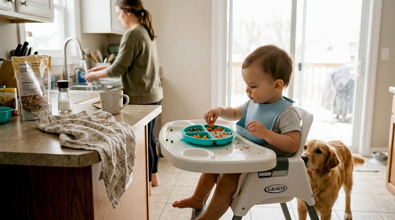 Toddler eating with suction plate tool