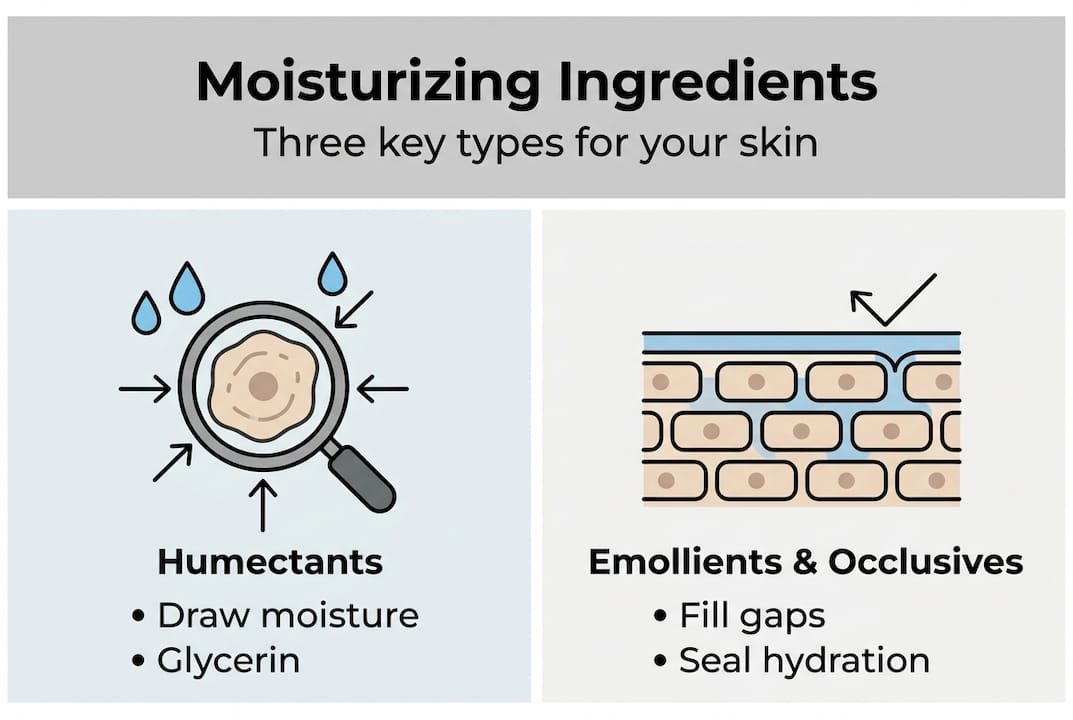 Infographic showing moisturizing ingredient categories