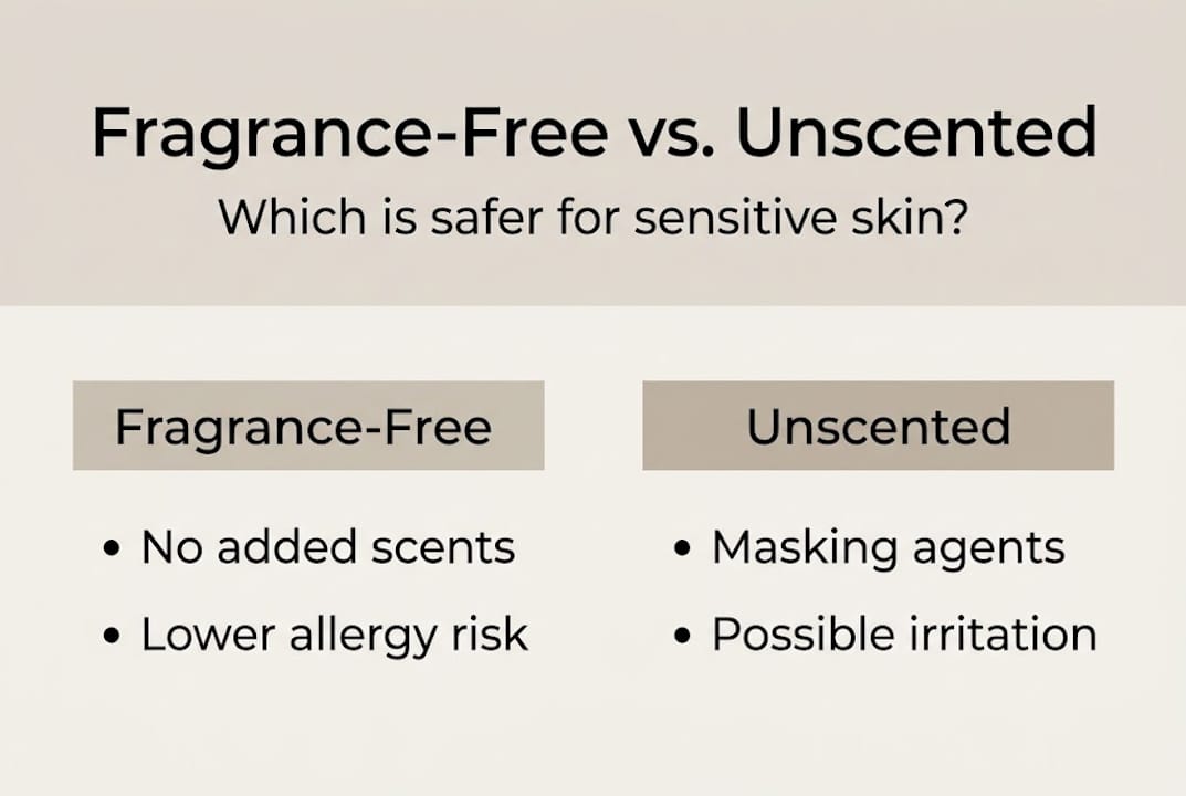 Infographic comparing fragrance-free and unscented skincare