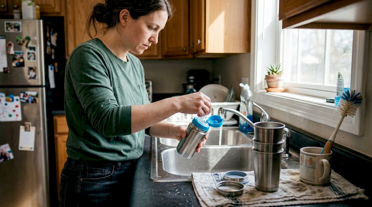 Parent cleaning stainless steel sippy cup