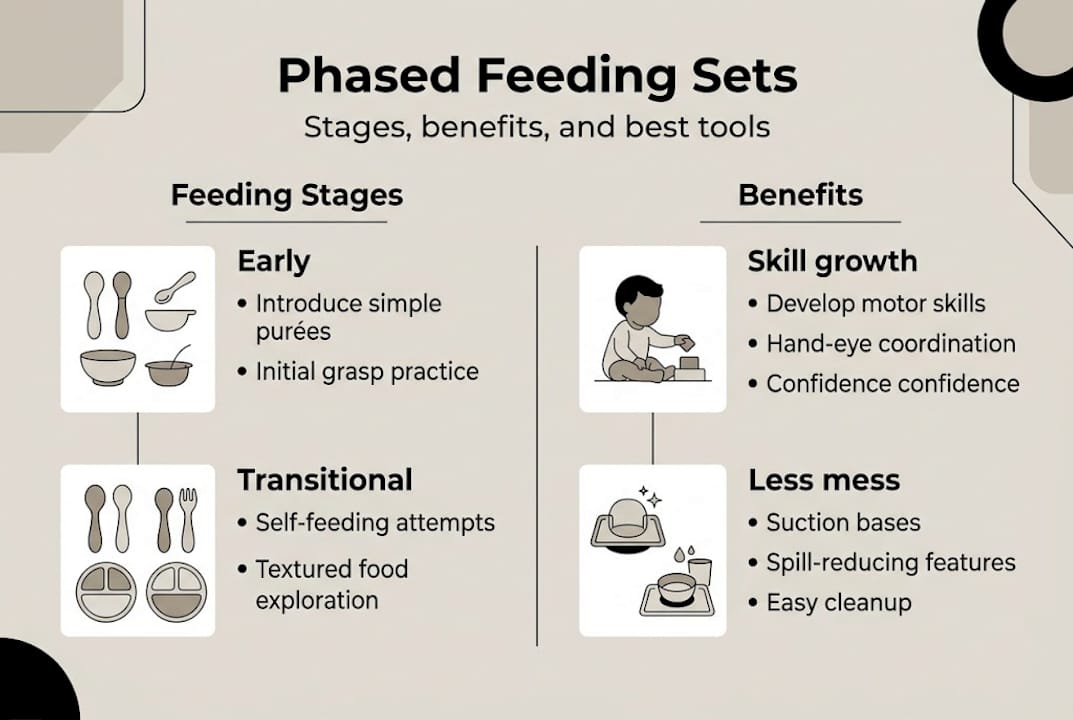 Infographic showing stages and benefits of phased feeding