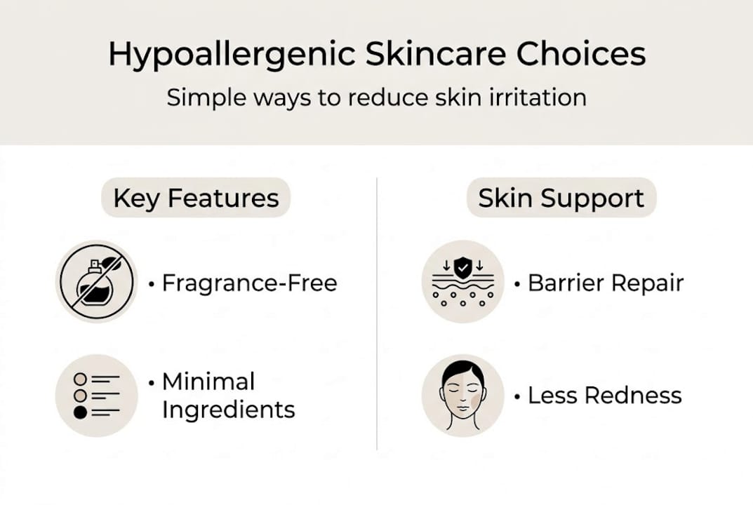 Infographic showing hypoallergenic skincare benefits and features