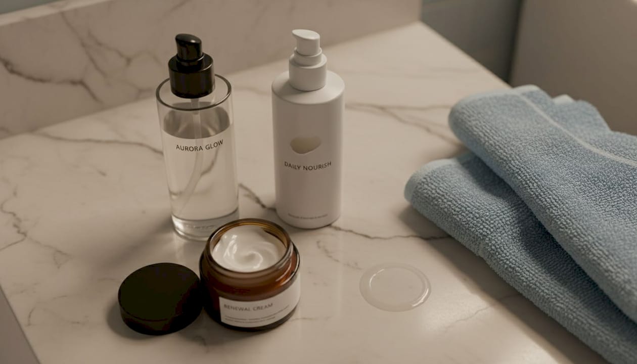 Skincare products with visible textures on counter
