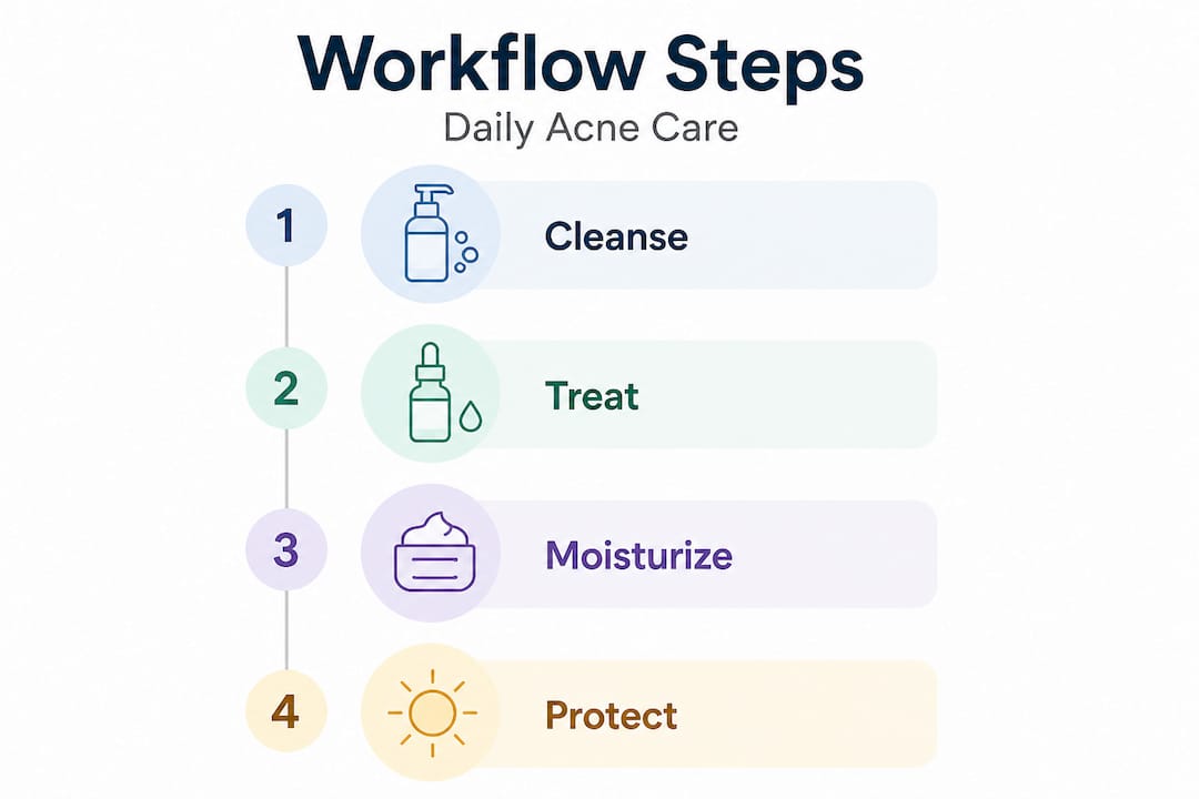 Infographic outlining daily acne-care workflow steps