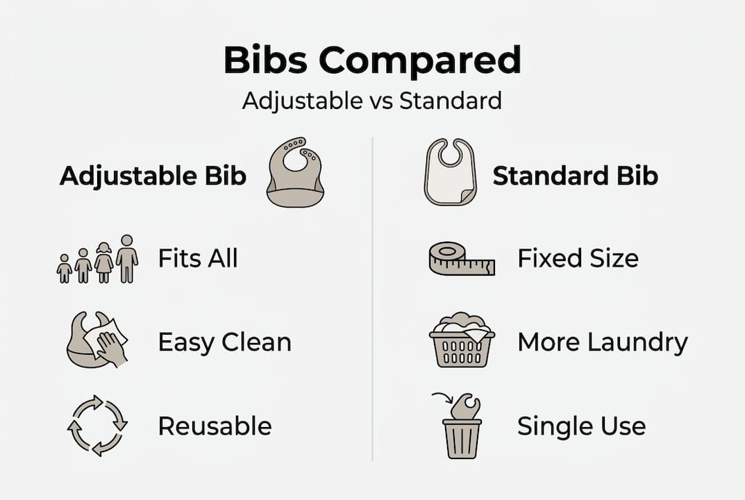 Infographic contrasting adjustable and standard bibs