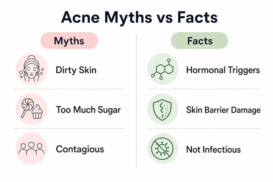 Infographic comparing acne myths and facts