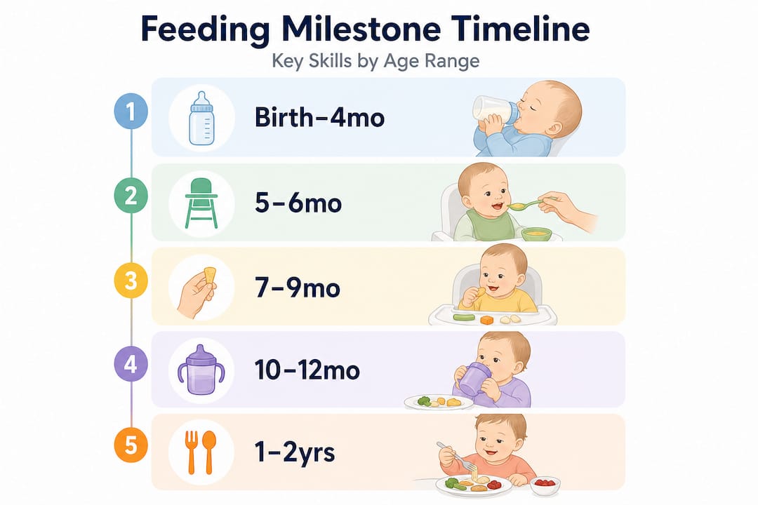 Infographic visualizing feeding milestones by age