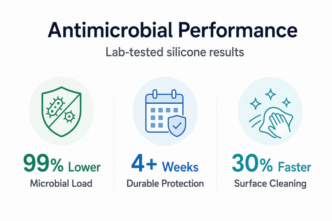 Infographic with antimicrobial silicone performance stats