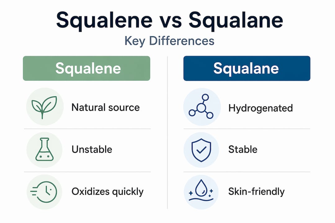 Infographic comparing squalene and squalane differences