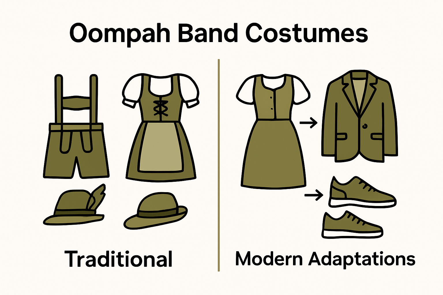 Infographic comparing traditional and modern Oompah costumes