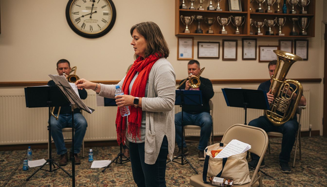 Female Oompah singer rehearses indoors