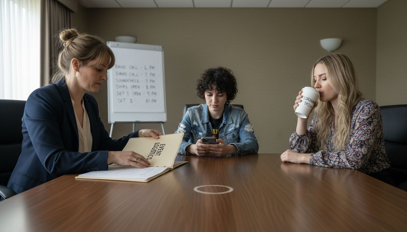 Planner discussing details with female band