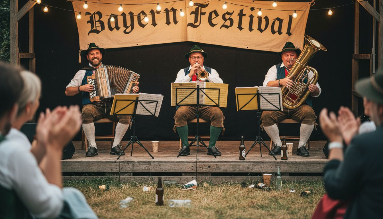 Bavarian band performing on outdoor festival stage