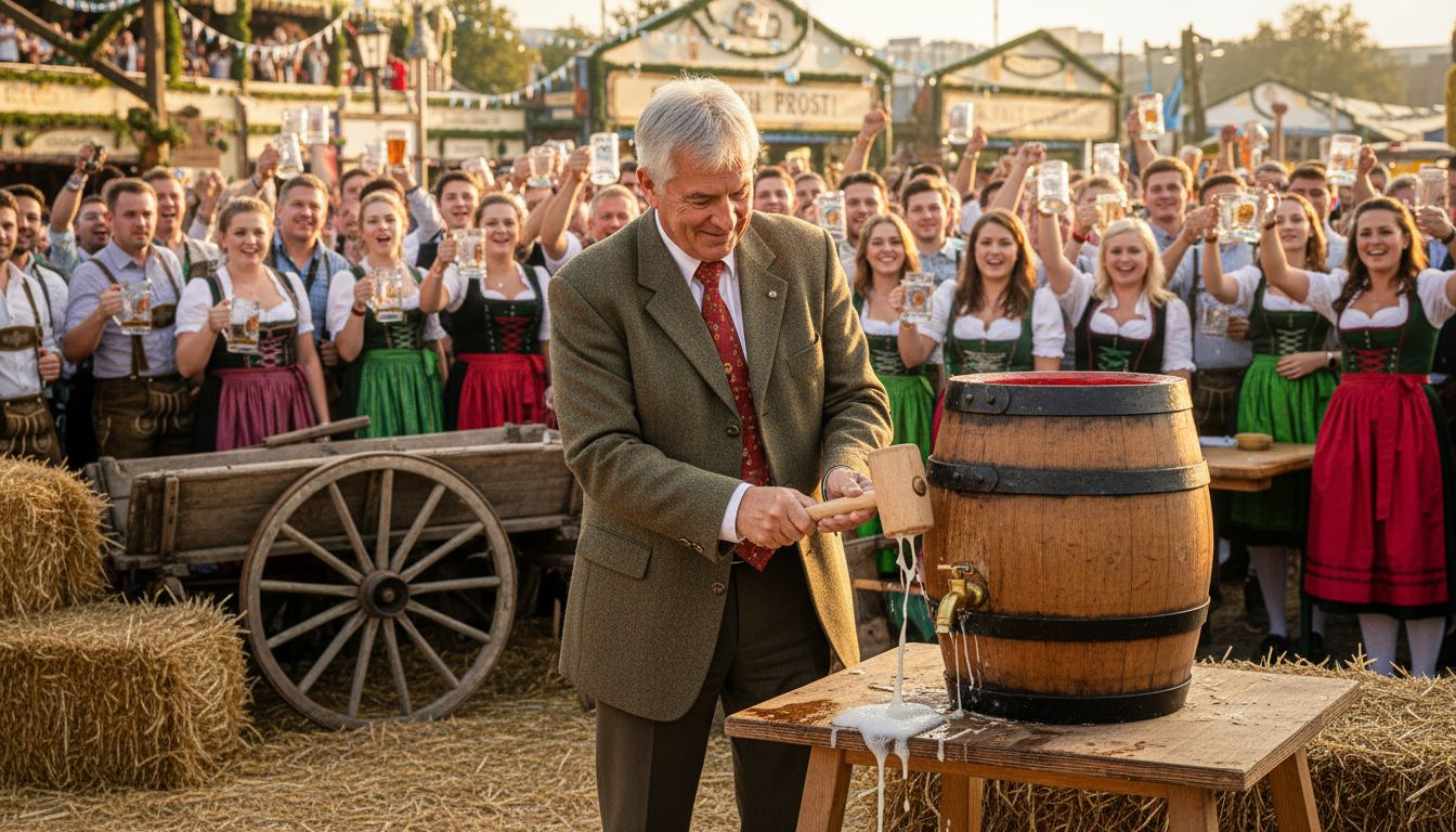 Mayor tapping keg at Oktoberfest opening