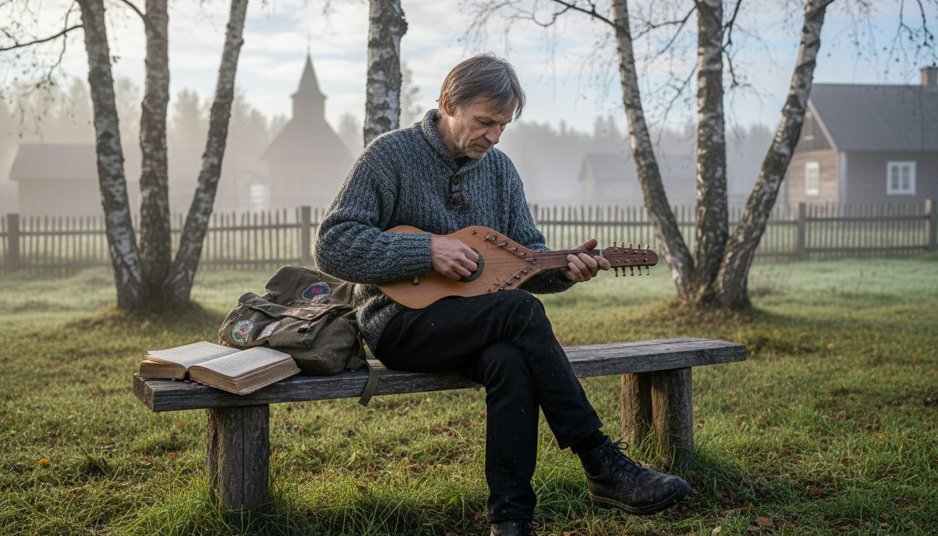 Nordic musician playing traditional kantele