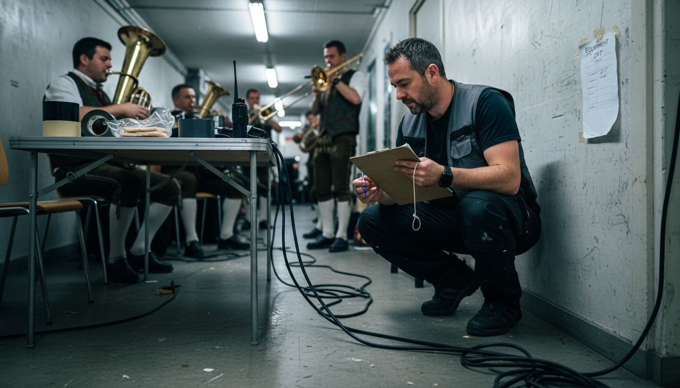 Stage manager prepping backstage logistics