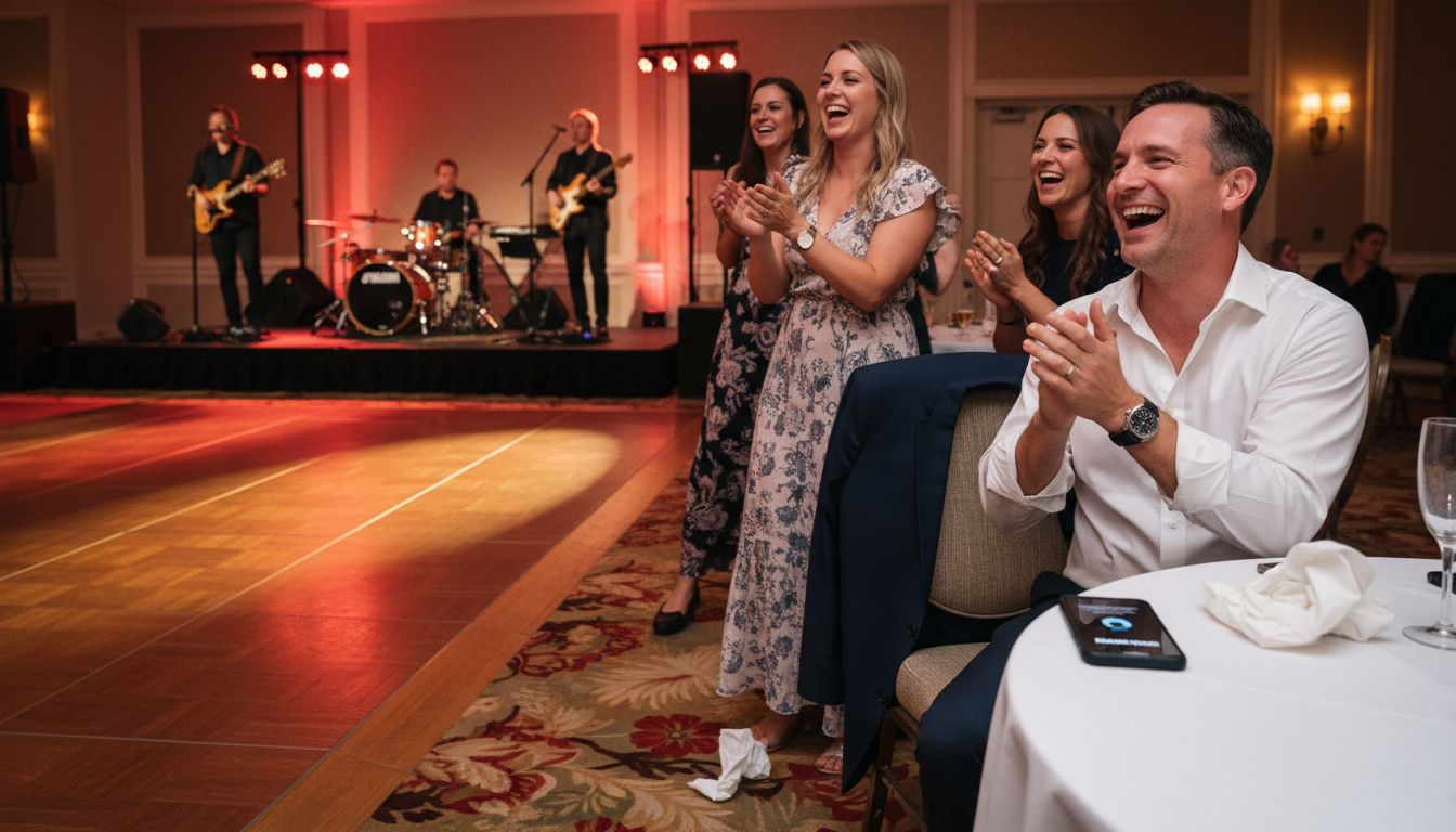 Guests applauding live band at gala