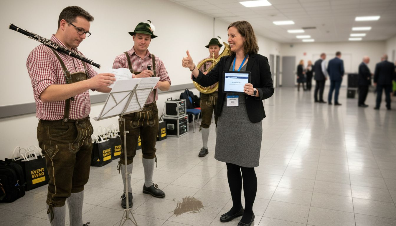 Band and guest interaction at business event