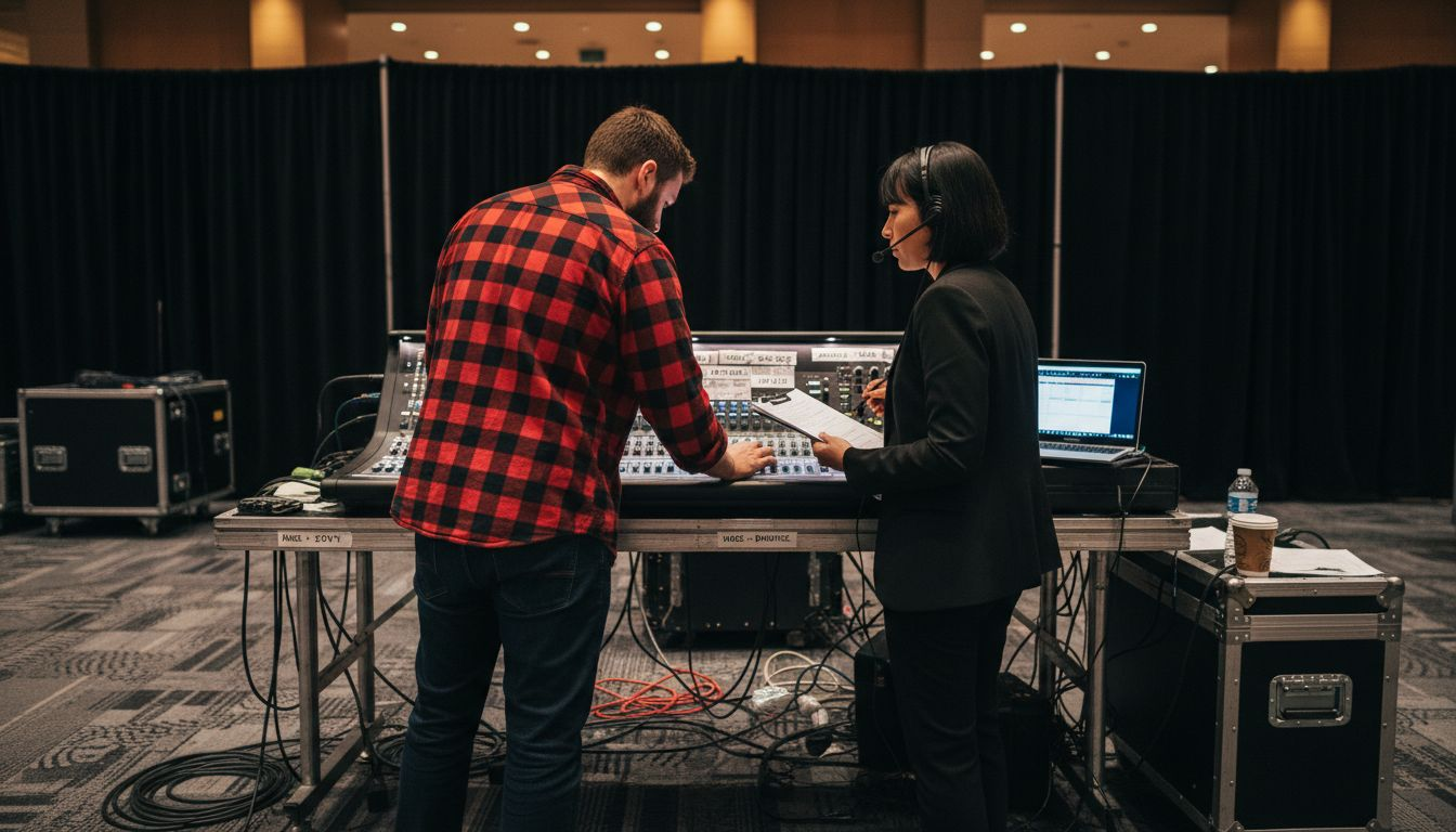 Sound engineer and production manager backstage