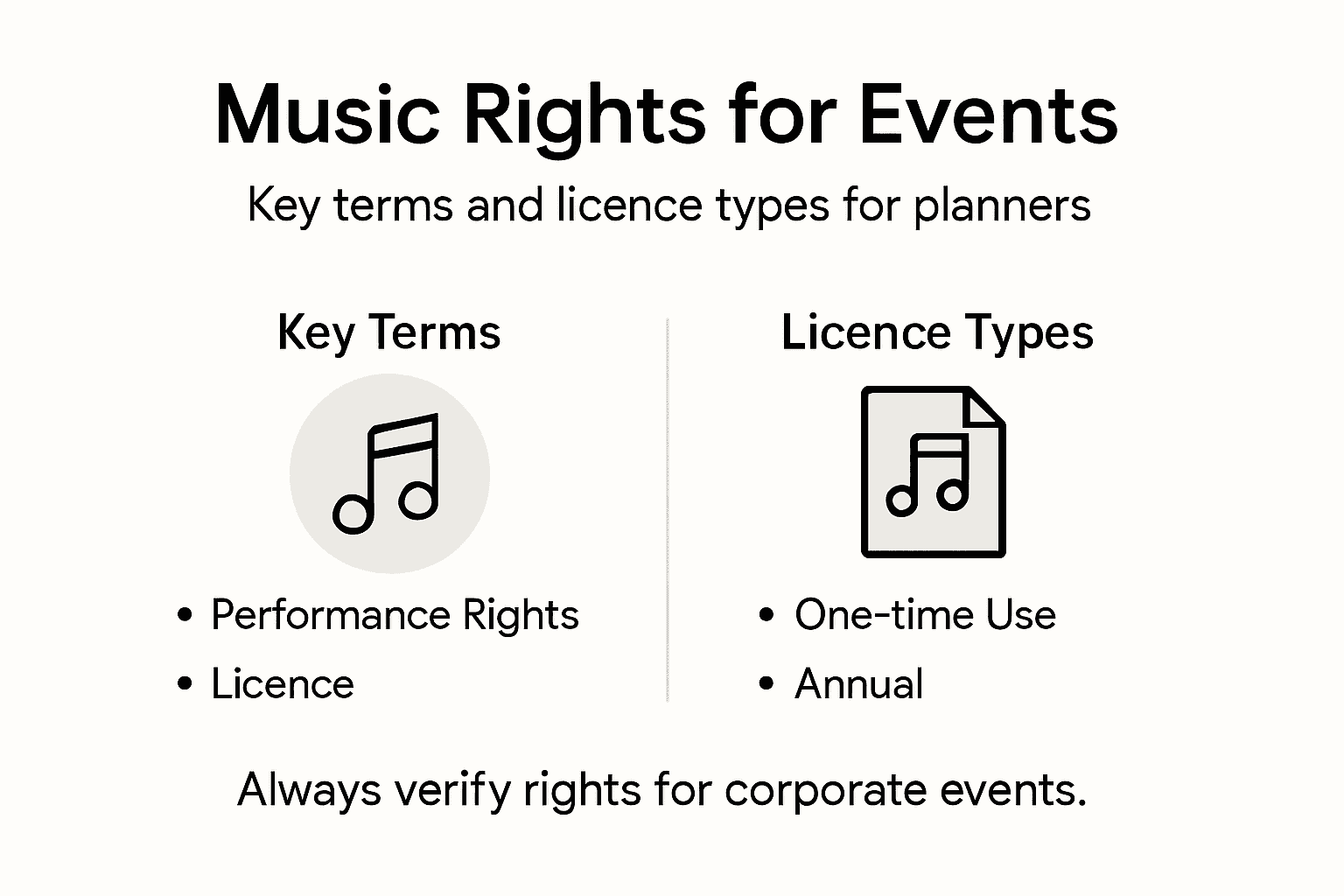 Event music rights and license types infographic