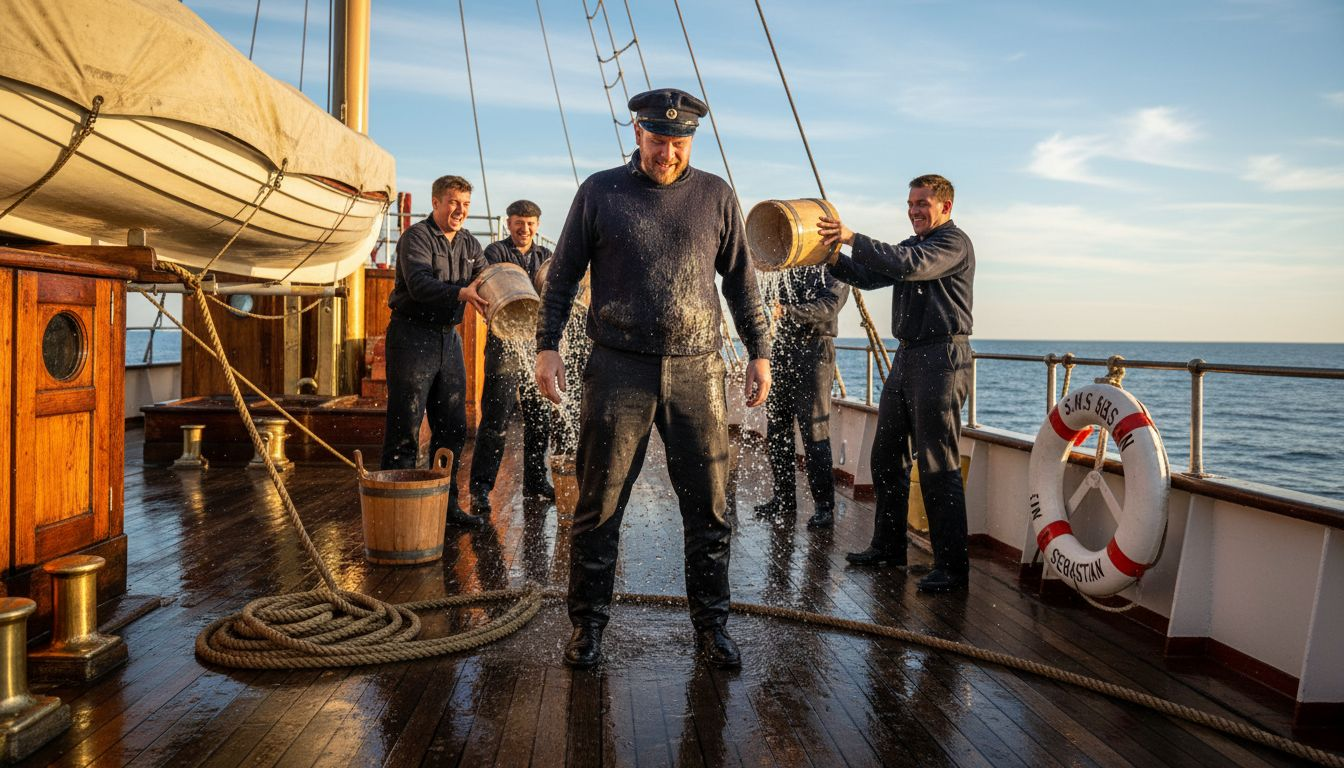 German midshipman crossing line ceremony on deck
