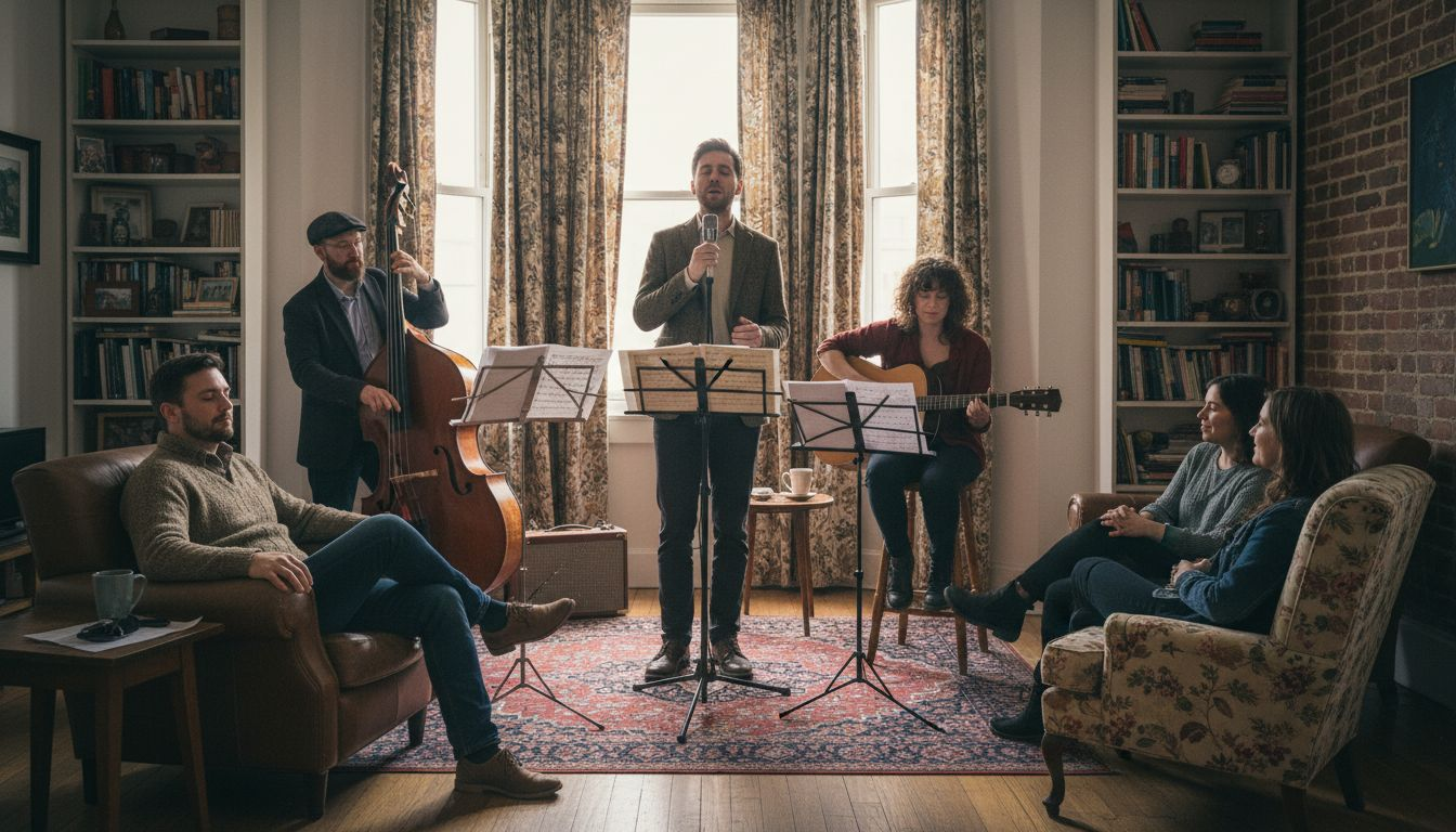 Musicians playing quietly at relaxed event