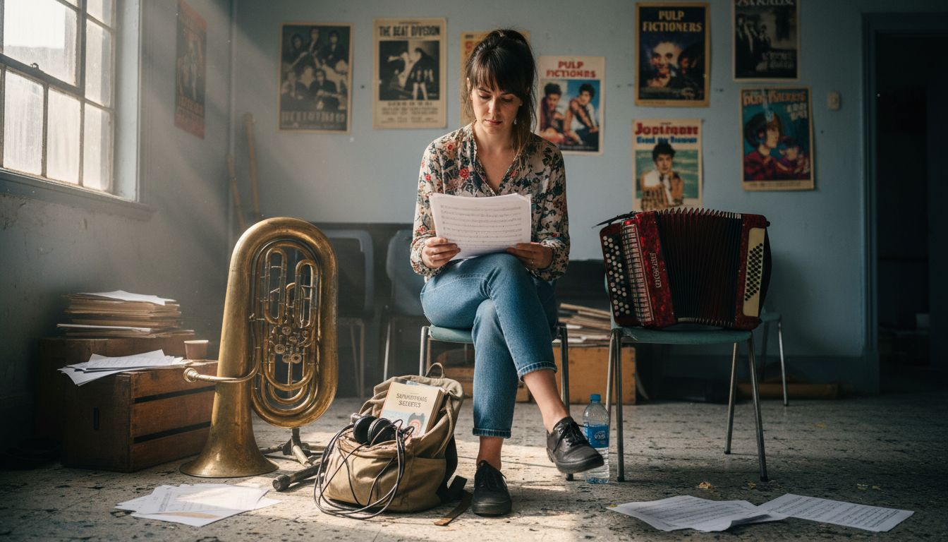 Female musician rehearsing with Bavarian band