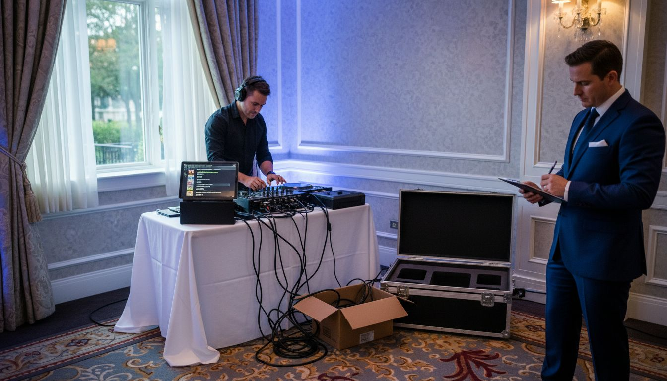 DJ preparing setup at corporate party