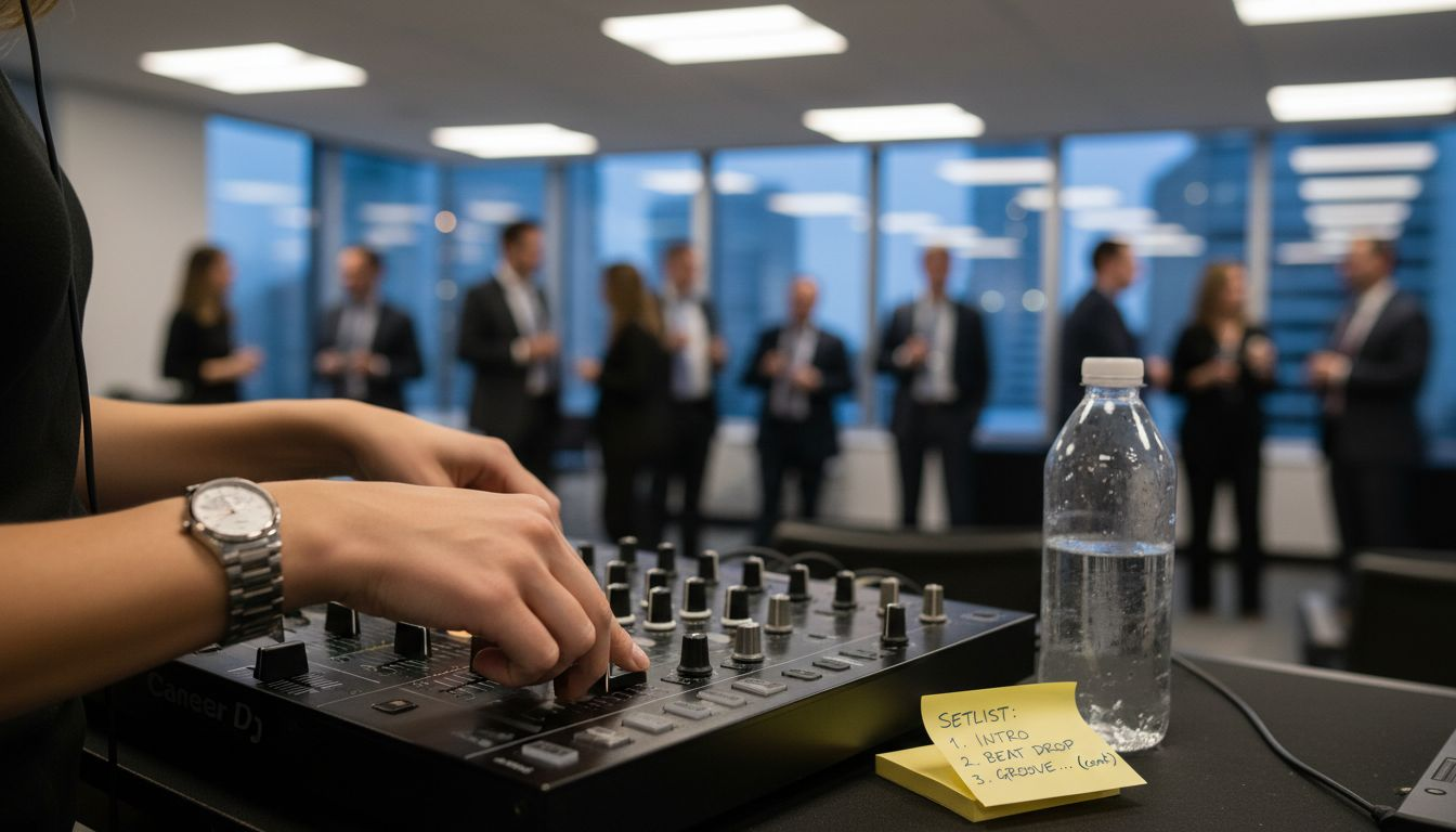 Close-up DJ mixing at corporate event