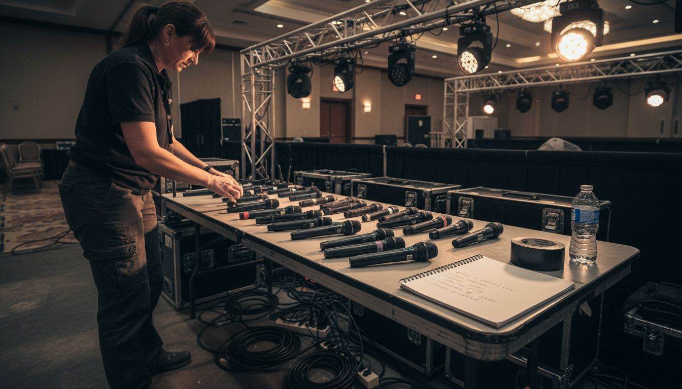 Vendor preparing equipment for performance setup