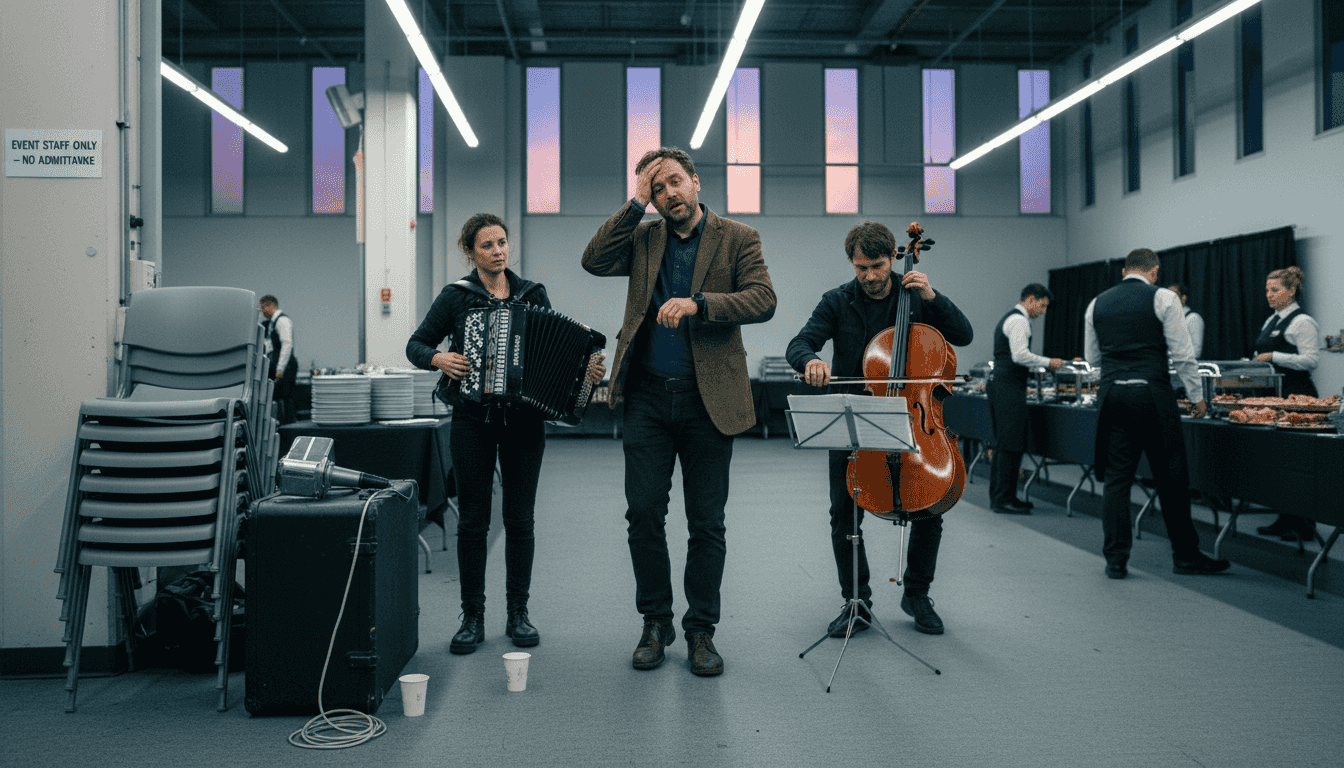 Band setting up quickly at corporate venue