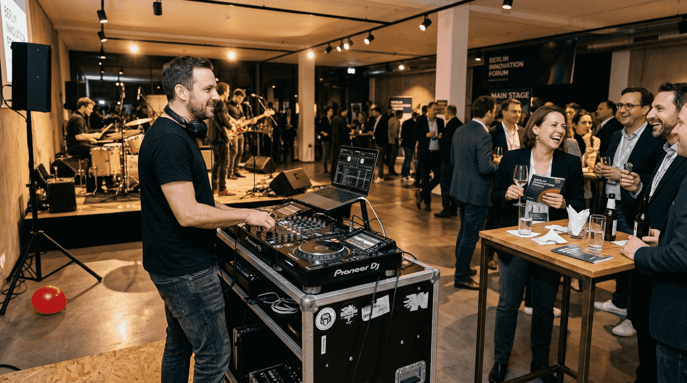 DJ and live band energizing corporate audience