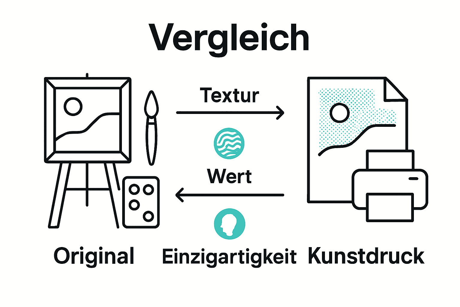 Comparison of hand-painted original vs. art print at a glance