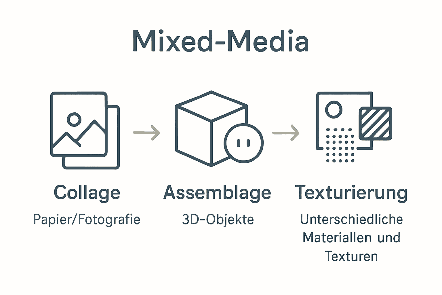 Infographic compares collage, assemblage, and texturing.