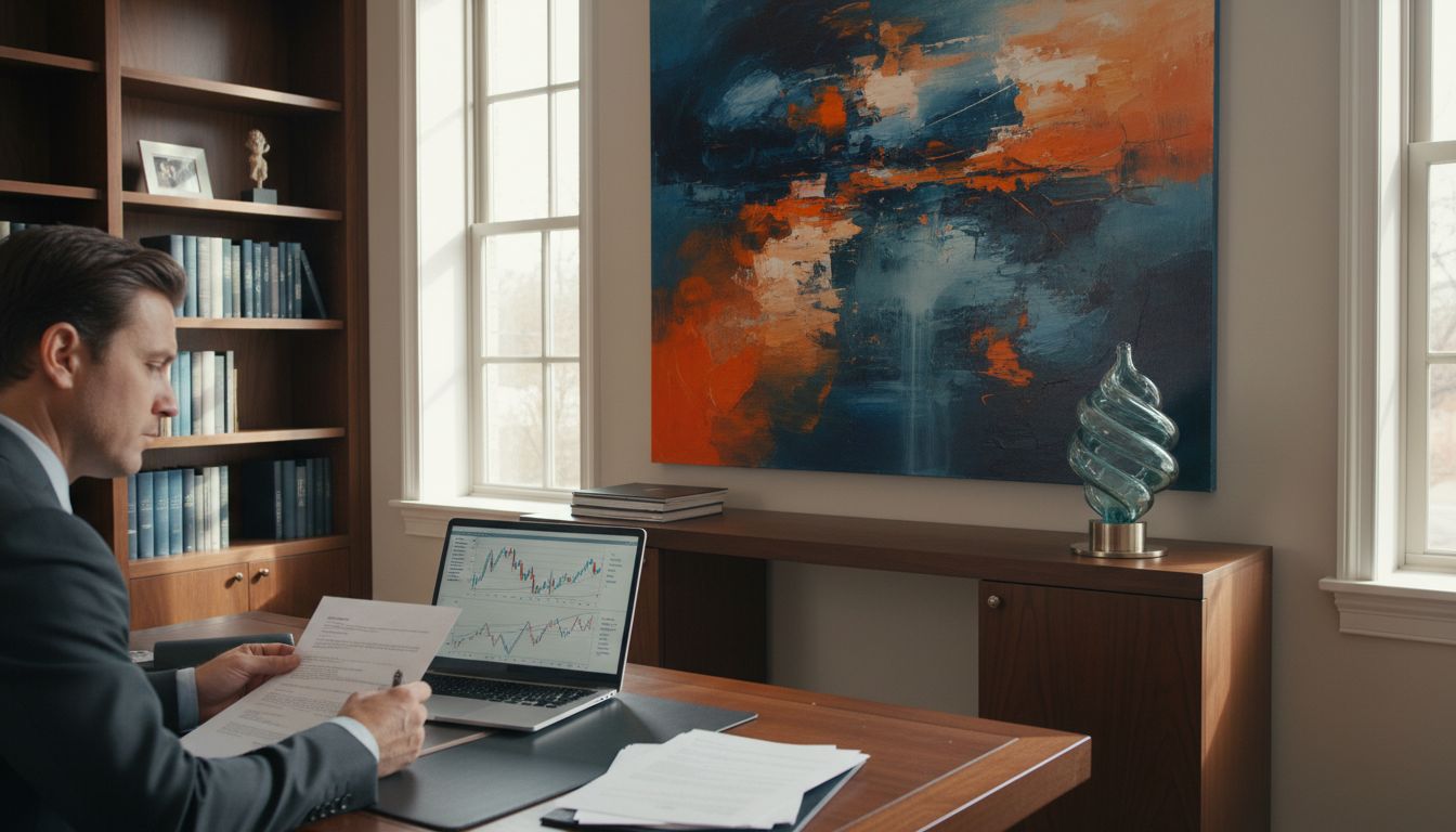 Person analyzing art as financial investment