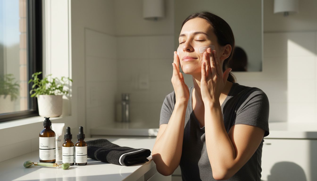 moisturizer application bathroom