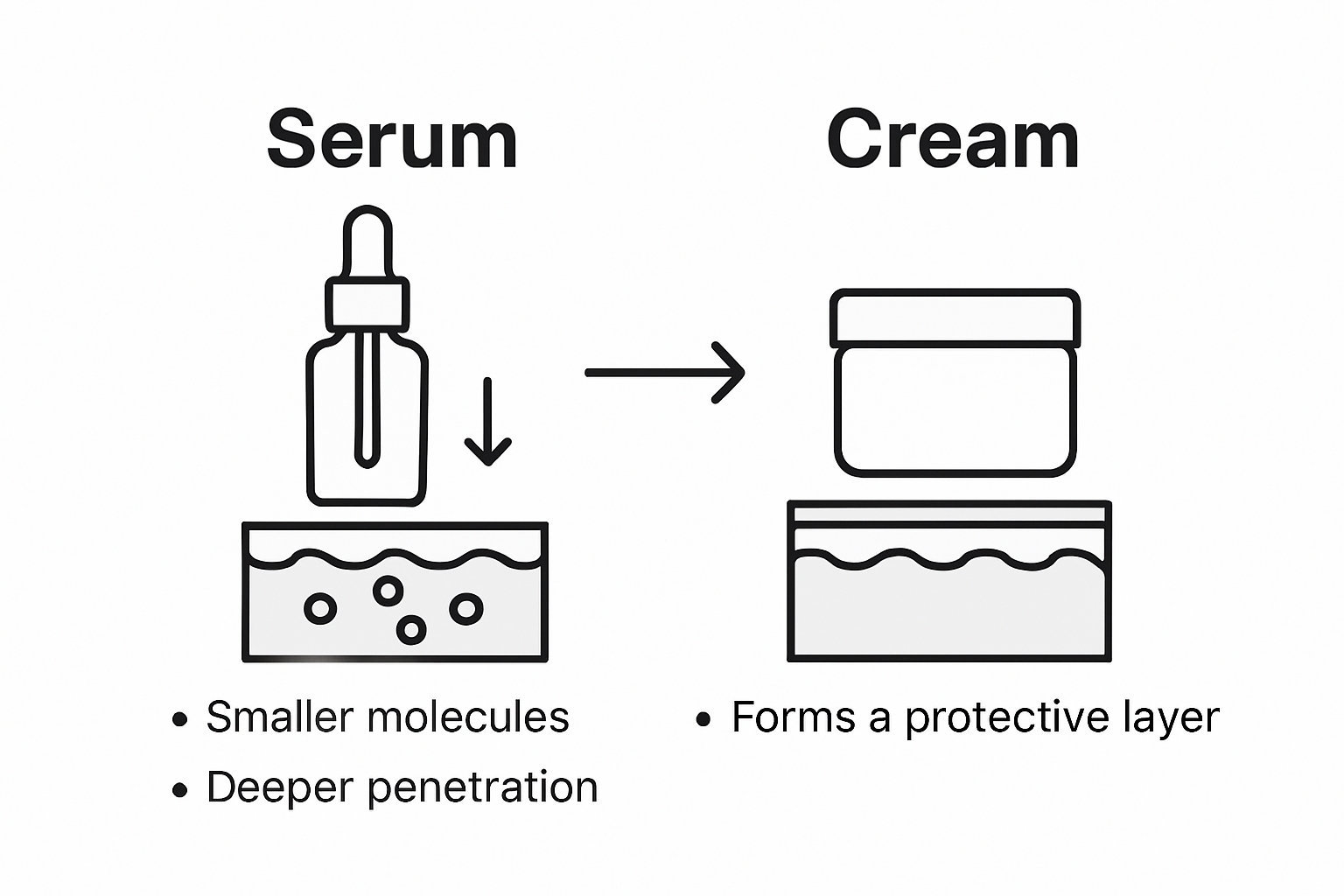Infographie comparant les fonctions du sérum et de la crème