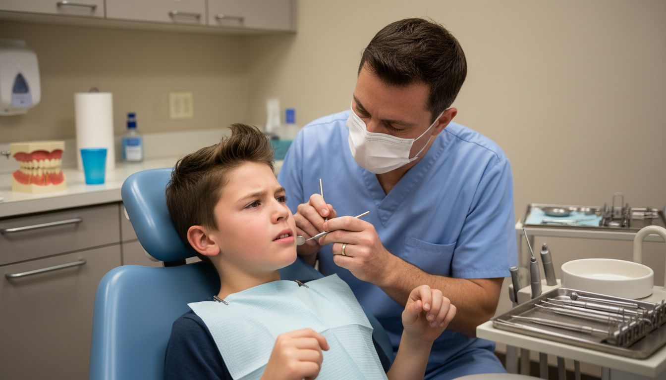 Child getting dental fluoride checkup