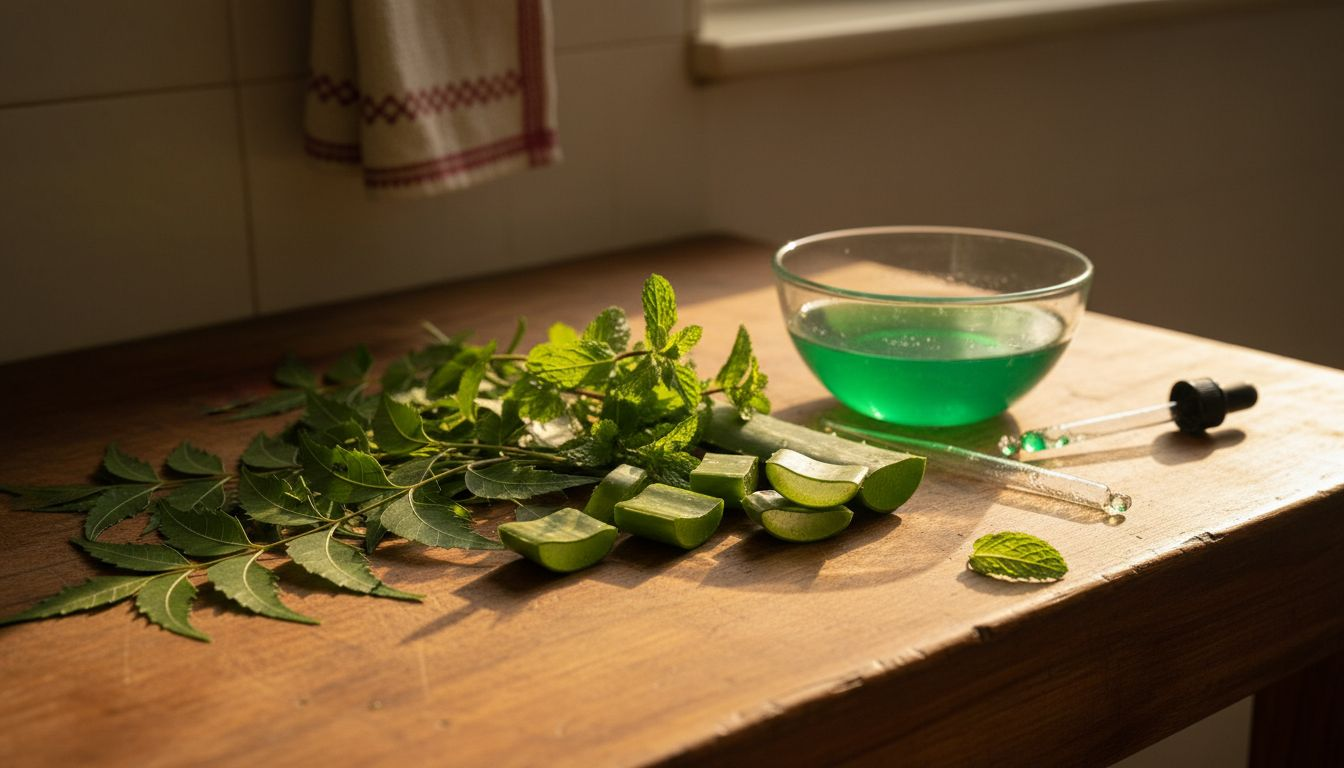 Natural mouthwash ingredients arranged on counter