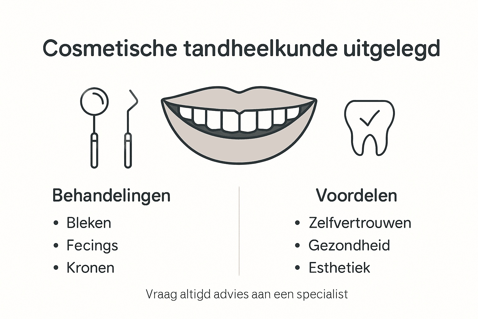 Overzichtelijke infographic met tandheelkundige behandelingen en de bijbehorende voordelen
